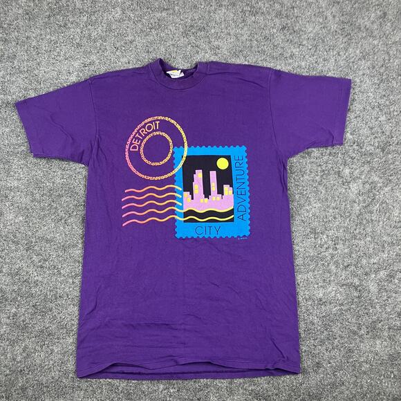 Detroit T-Shirt Mens Size XL Purple City Adventure Graphic Tourist Retro Tee - Picture 3 of 10